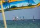 Windsurfers hang together in the Black Sea, just off the coast of Varna, Bulgaria.
