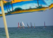 Windsurfers hang together in the Black Sea, just off the coast of Varna, Bulgaria.